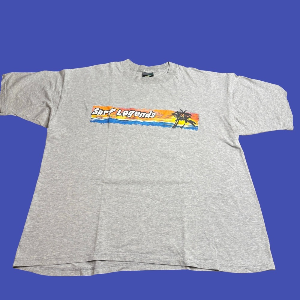 Fun Tees Mens XL Surf Legends Graphic T Shirt Beach Surf Ocean Gray Y2K